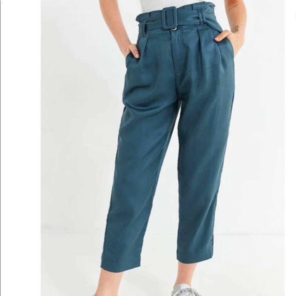 Urban outfitters teal paper bag belted high waisted pants
